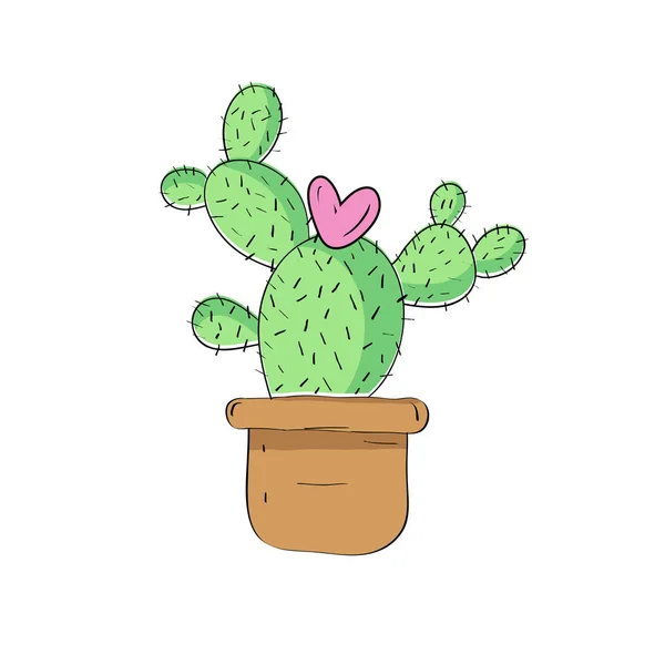 Tek kaktüs illüstrasyon kalp, vektör kaktüs çizim için davet, projeler, scrapbooking