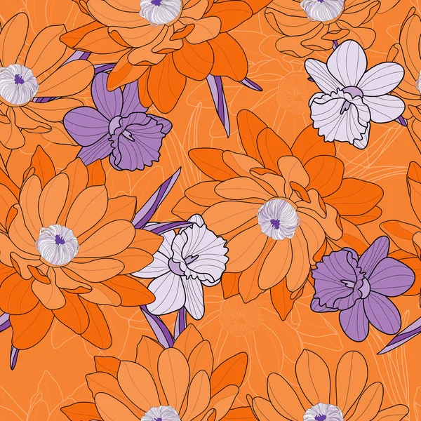 Çiçek seamless modeli, bahar çiçekleri arka plan 