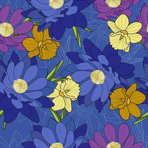 Çiçek seamless modeli, bahar çiçekleri arka plan 