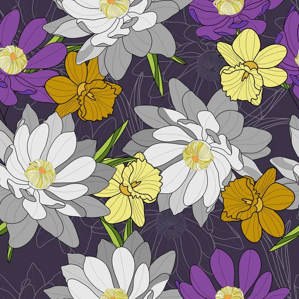 Çiçek seamless modeli, bahar çiçekleri arka plan 