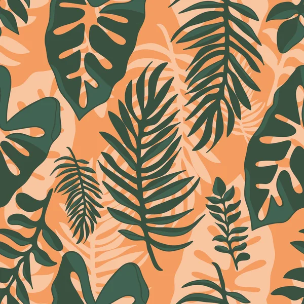 Jungle Leaves Pattern Orange Background — Stock Vector