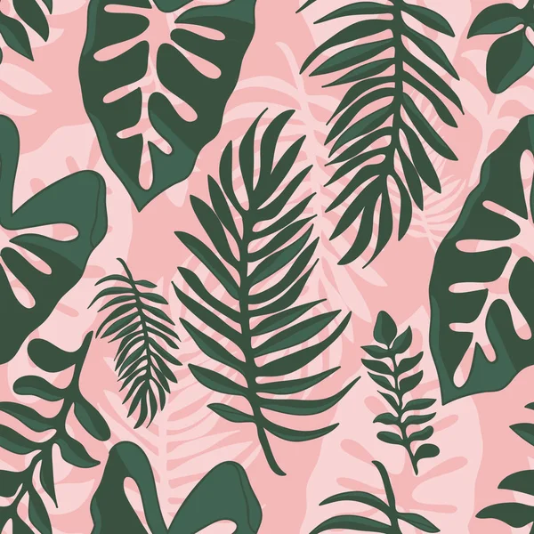 Patrón Hojas Selva Fondo Rosa — Vector de stock