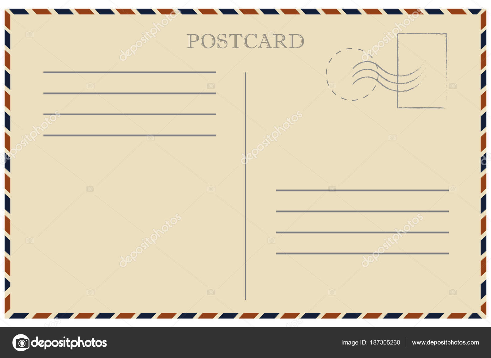 Vintage postcard. Old template. Retro airmail envelope with stamp Intended For Airmail Postcard Template