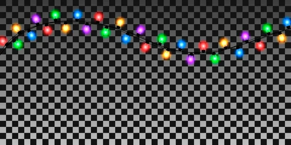 Guirlande Colorée Ampoules Sur Fond Isolé Guirlande Noël Rayonnante Pour — Image vectorielle