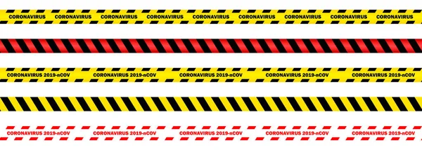 Coronavirus 2019-ncov, izole edilmiş arka planda kusursuz sarı ve kırmızı güvenlik bantları, vektör illüstrasyonu