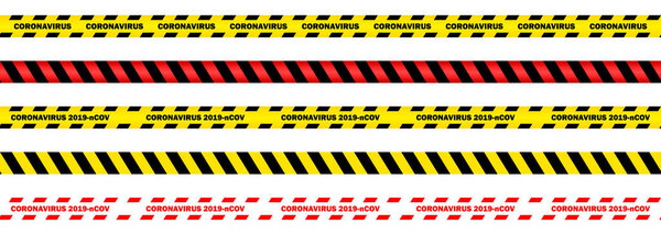 Коронавирус 2019-nCOV, бесшовные желтые и красные ленты безопасности на изолированном фоне, векторная иллюстрация
