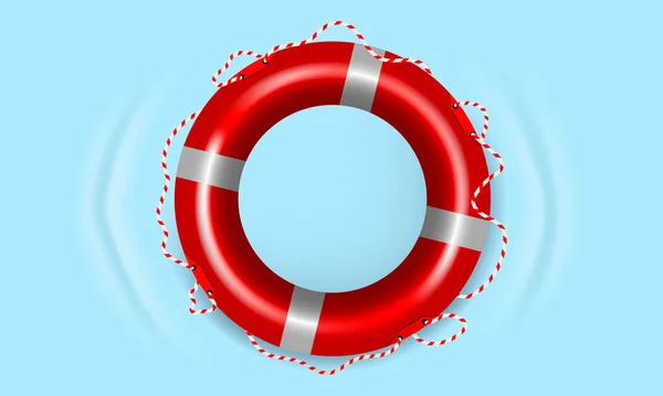 Realistic Red Lifebuoy Water Vector Illustration — Stock Vector