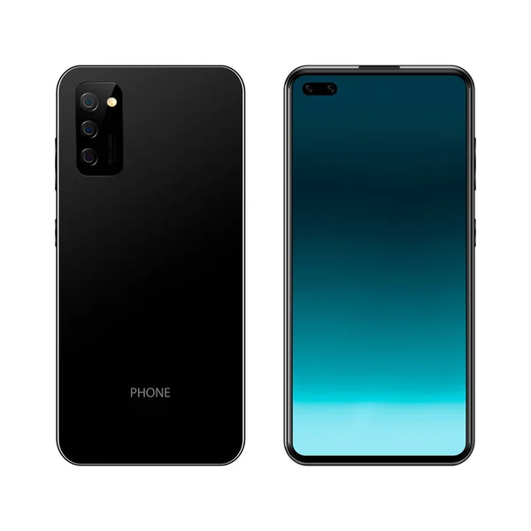 Siyah gerçekçi modern akıllı telefon, izole edilmiş arka plan, vektör illüstrasyonu