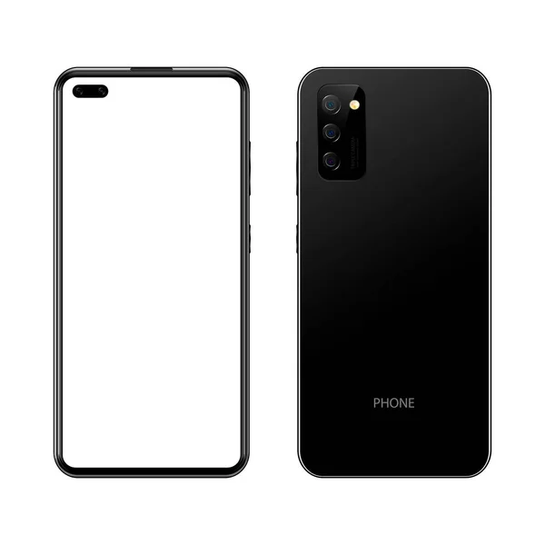 Siyah gerçekçi modern akıllı telefon, izole edilmiş arka plan, vektör illüstrasyonu