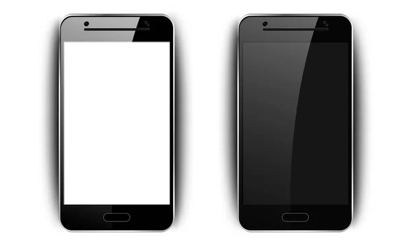 Realistyczny Czarny Smartfon Makieta Telefonu Cieniem Aparatem Fotograficznym Odblaskiem Telefon — Wektor stockowy