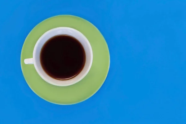 Uma Xícara Café Fundo Azul — Fotografia de Stock