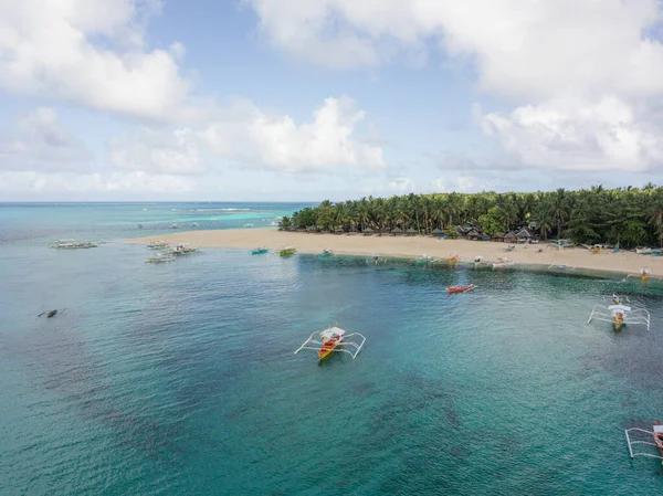 Antena Daku Wyspa Tropikalny Raj Biały Piasek Plaża Las Kokosowy — Zdjęcie stockowe