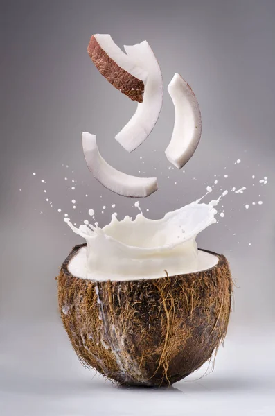 A kókusz, a splash a tejet — Stock Fotó