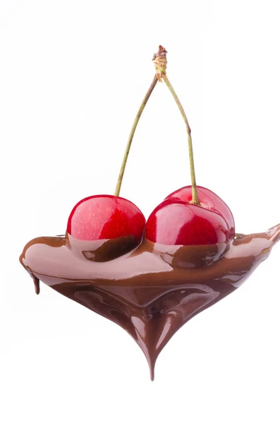 Saftige Kirschen Mit Geschmolzener Dunkler Schokolade Überzogen — Stockfoto