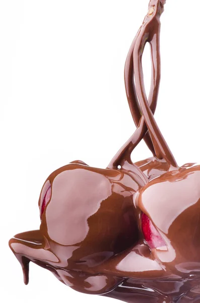 Saftige Kirschen Mit Geschmolzener Dunkler Schokolade Überzogen — Stockfoto