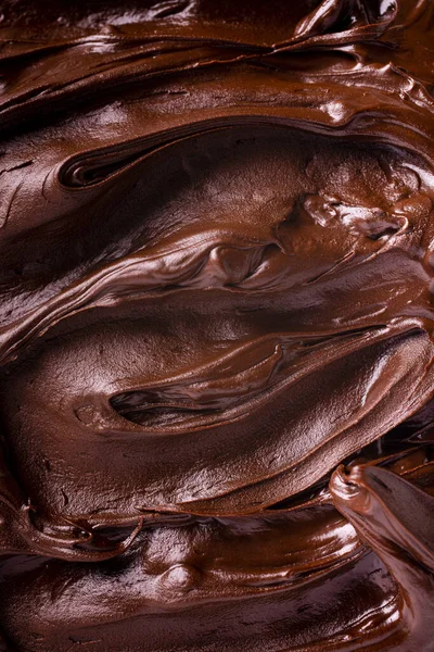 Hintergrund Der Geschmolzenen Schokolade Vordergrund Mit Draufsicht — Stockfoto
