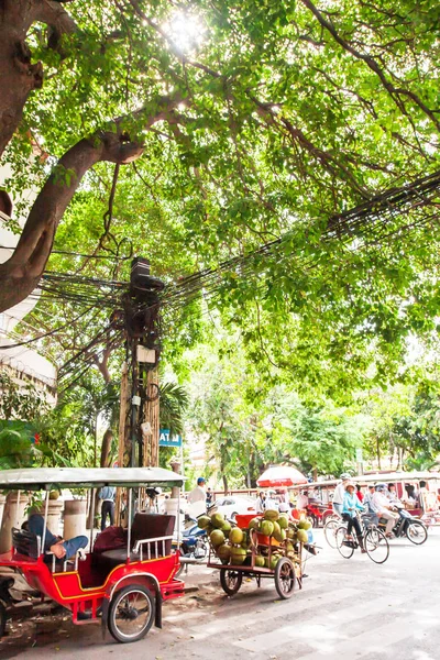 Tricycle motorbike parked by the shady of old tree. — 스톡 사진