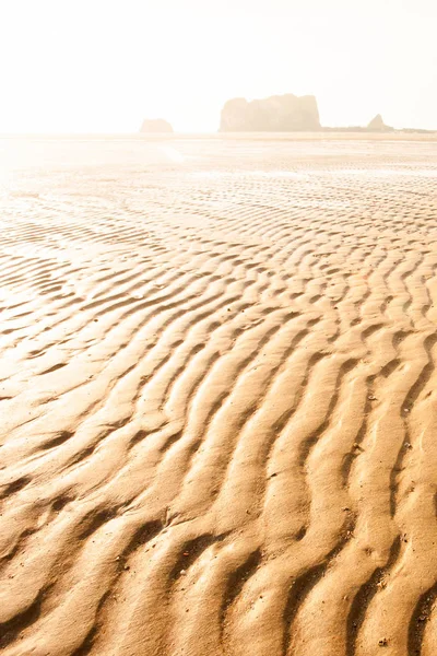 Пейзаж волнистого песчаного пляжа тропического моря в сумерках . — стоковое фото