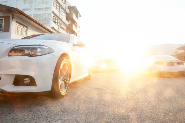 Modern clean shine white car front side view. — 스톡 사진