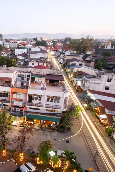 Légi Kilátás Chiang Rai City Alkonyatkor Fényes Izzó Neon Fények — Stock Fotó