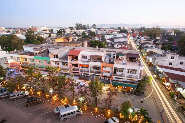 Légi Kilátás Chiang Rai City Alkonyatkor Fényes Izzó Neon Fények — Stock Fotó