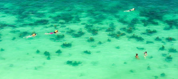 Légi Kilátás Turisták Búvárkodás Trópusi Tenger Közelében Koh Ang Thong — Stock Fotó