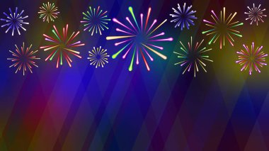 Çok renkli farklı boyutlardaki patlamalardan oluşan parlak şenlikli havai fişekler.