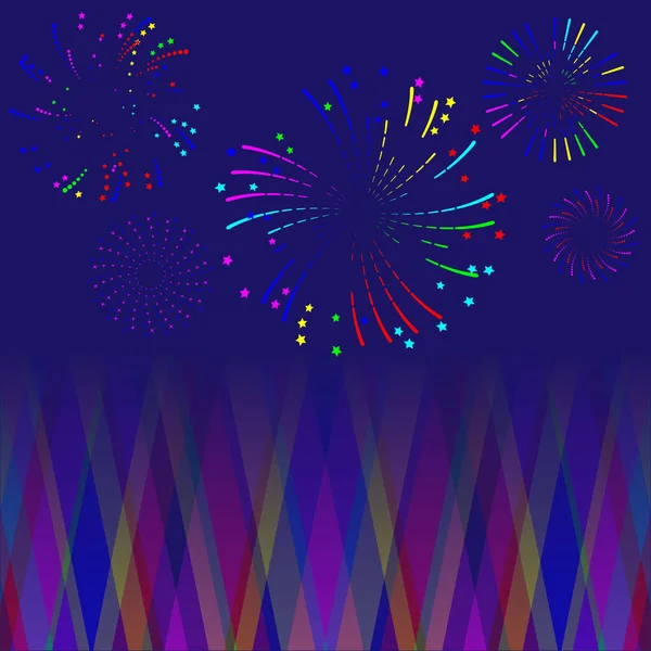 Különböző formájú és stílusú, sokszínű tűzijáték — Stock Vector