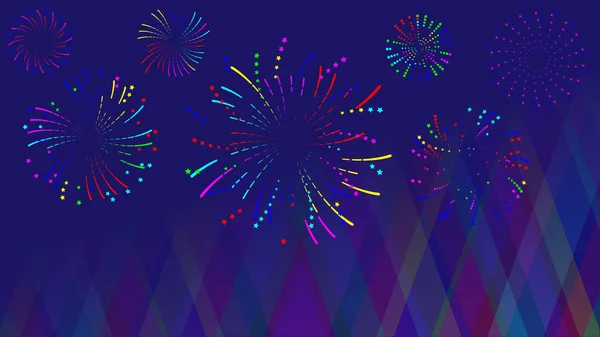 Feux d'artifice multicolores de différentes formes et différents styles — Image vectorielle