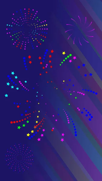 Fogos Artifício Multicoloridos Várias Formas Estilos Diferentes Subindo Para Céu —  Vetores de Stock
