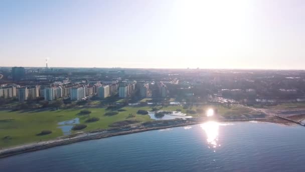 Vista Aérea Del Golfo Malmo Con Puente Eresund — Vídeos de Stock