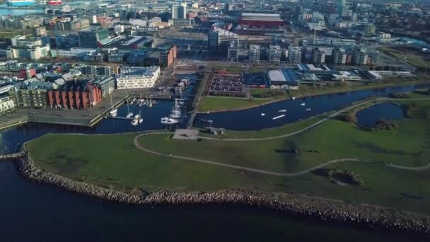 Vista Aérea Del Golfo Malmo Con Puente Eresund — Vídeos de Stock