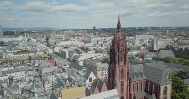 Flyg Över Frankfurt City Vallen Och Floden Main Med Utsikt — Stockvideo