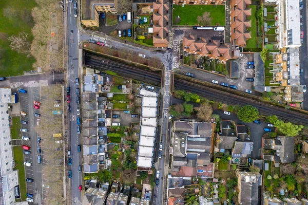 Greenwich district luchtfoto met Cutty Sark en het eiland van honden. Stockfoto