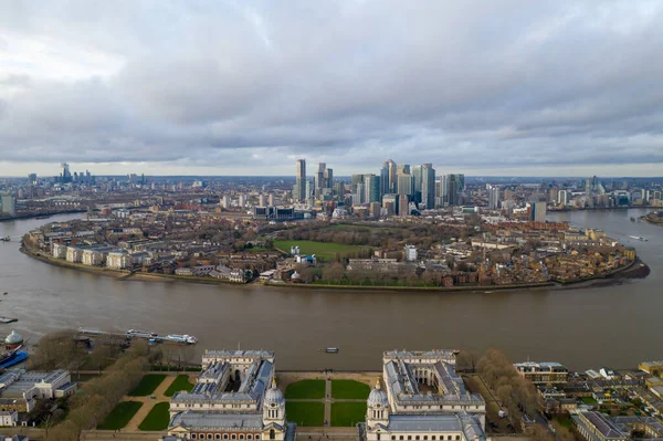 Greenwich district luchtfoto met Cutty Sark en het eiland van honden. Rechtenvrije Stockafbeeldingen