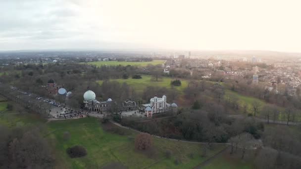 Greenwich London Distriktsutsikt Med Greenwich Observatorium Och Greenwich Zero Line — Stockvideo