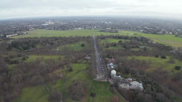 Vista Aérea Del Distrito Greenwich Londres Con Observatorio Greenwich Greenwich — Vídeos de Stock