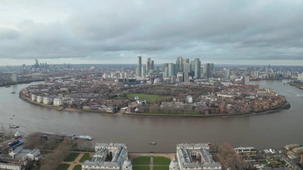 Greenwich London District Aerial View Cutty Sark Isle Dogs Thames — 비디오