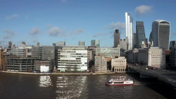 London City Centre Aerial Panorama View Financial District Thames River — Stock Video