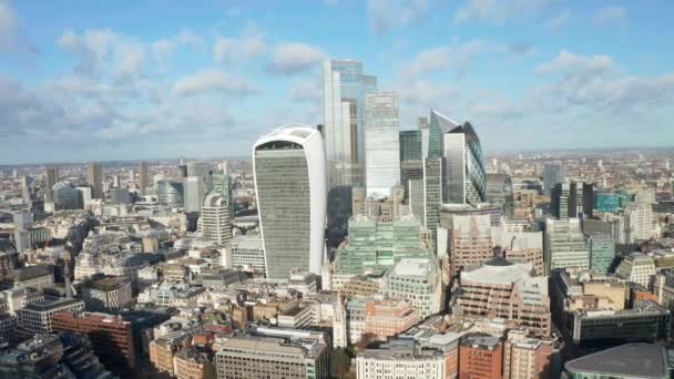 London Centrum Antenn Panorama Utsikt Finansdistrikt Thames River Belfast Skyskrapor — Stockvideo