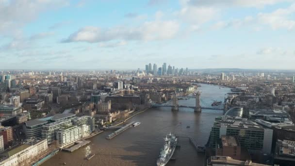 Centrum Van Londen Panoramisch Uitzicht Vanuit Lucht Financiële Wijk Rivier — Stockvideo