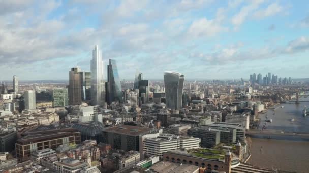 Centrum Van Londen Panoramisch Uitzicht Vanuit Lucht Financiële Wijk Rivier — Stockvideo