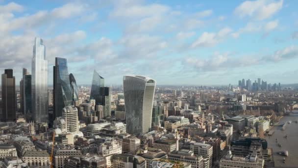 London Centrum Antenn Panorama Utsikt Finansdistrikt Thames River Belfast Skyskrapor — Stockvideo