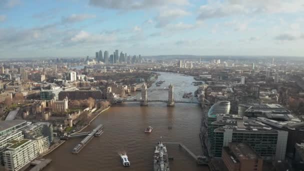 London Centrum Antenn Panorama Utsikt Finansdistrikt Thames River Belfast Skyskrapor — Stockvideo