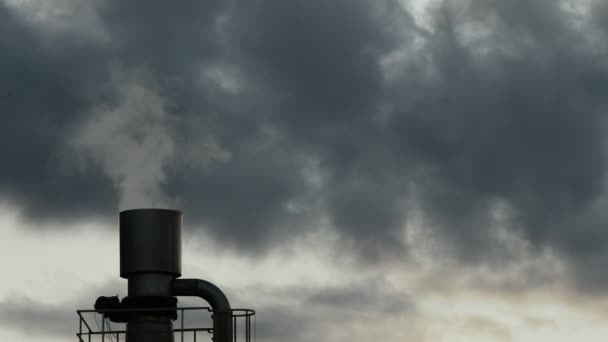 Industrial chimney exhaling pollution smoke at cloudy day — Stock Video