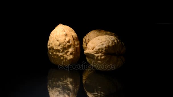 Noix en rotation sur fond noir 