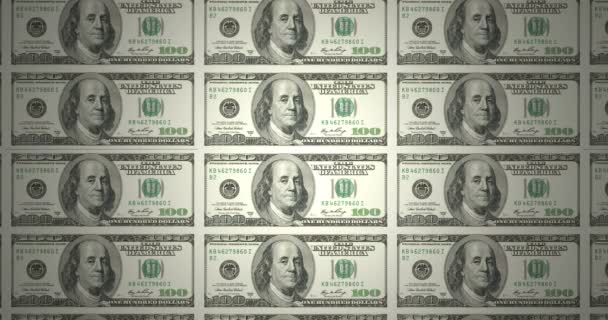 Stampa di banconote da cento dollari americani rotolamento, denaro contante — Video Stock
