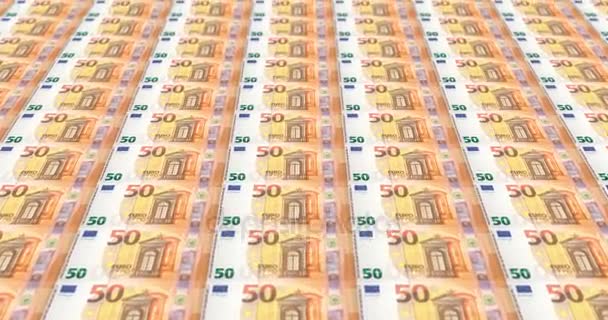 Billetes de cincuenta euros que pasan en pantalla, en bucle — Vídeos de Stock