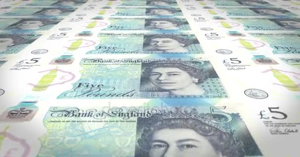 五英磅货币的英格兰银行纸币上屏幕，钱，循环滚动 — 图库视频影像