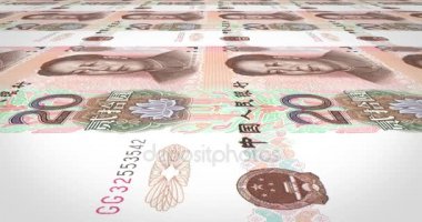 Yirmi renminbi banknotlar ekranda, nakit para, haddeleme Çince döngü